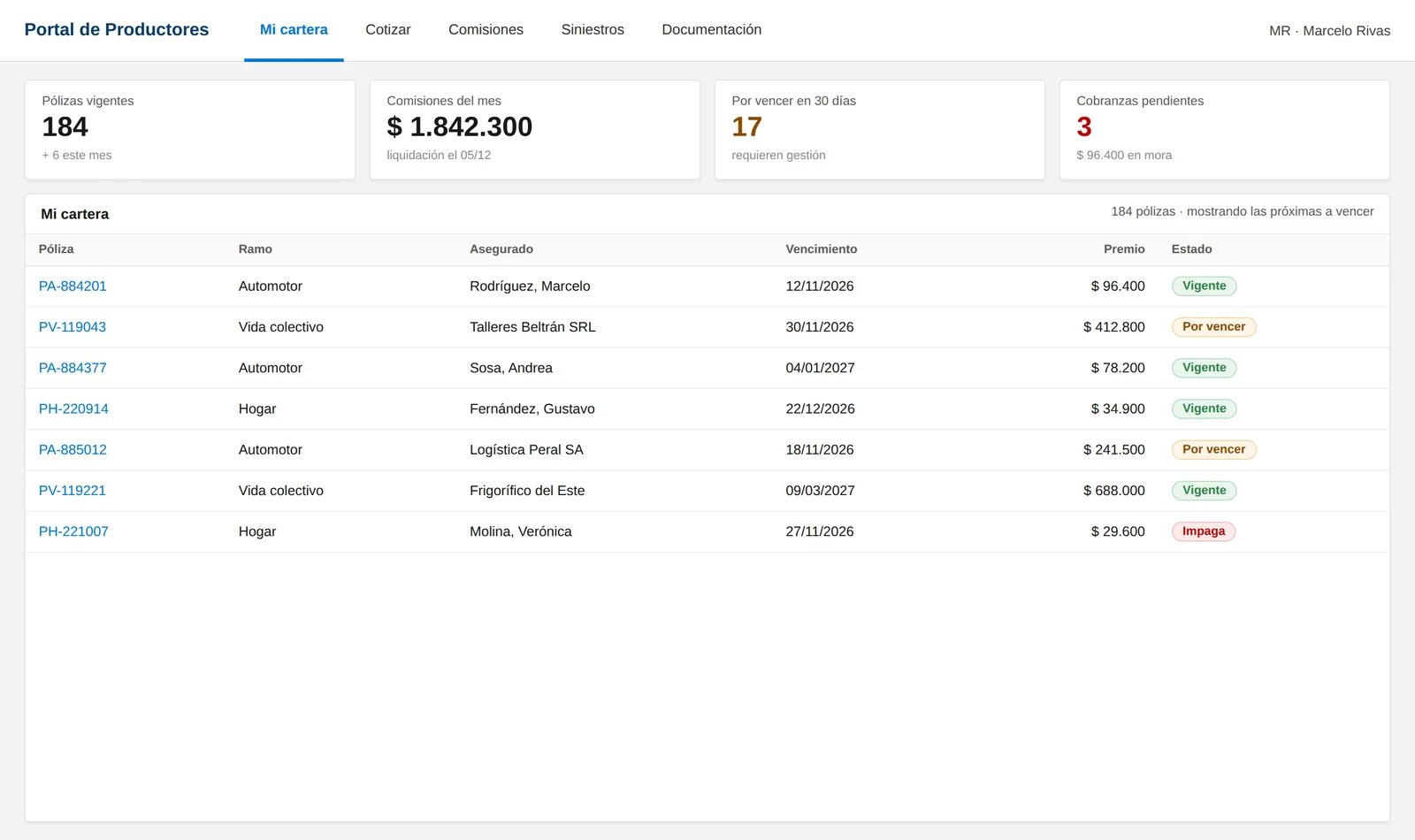 Portal para brokers y productores